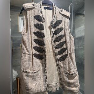 Zara Cream and Black Textured Vest